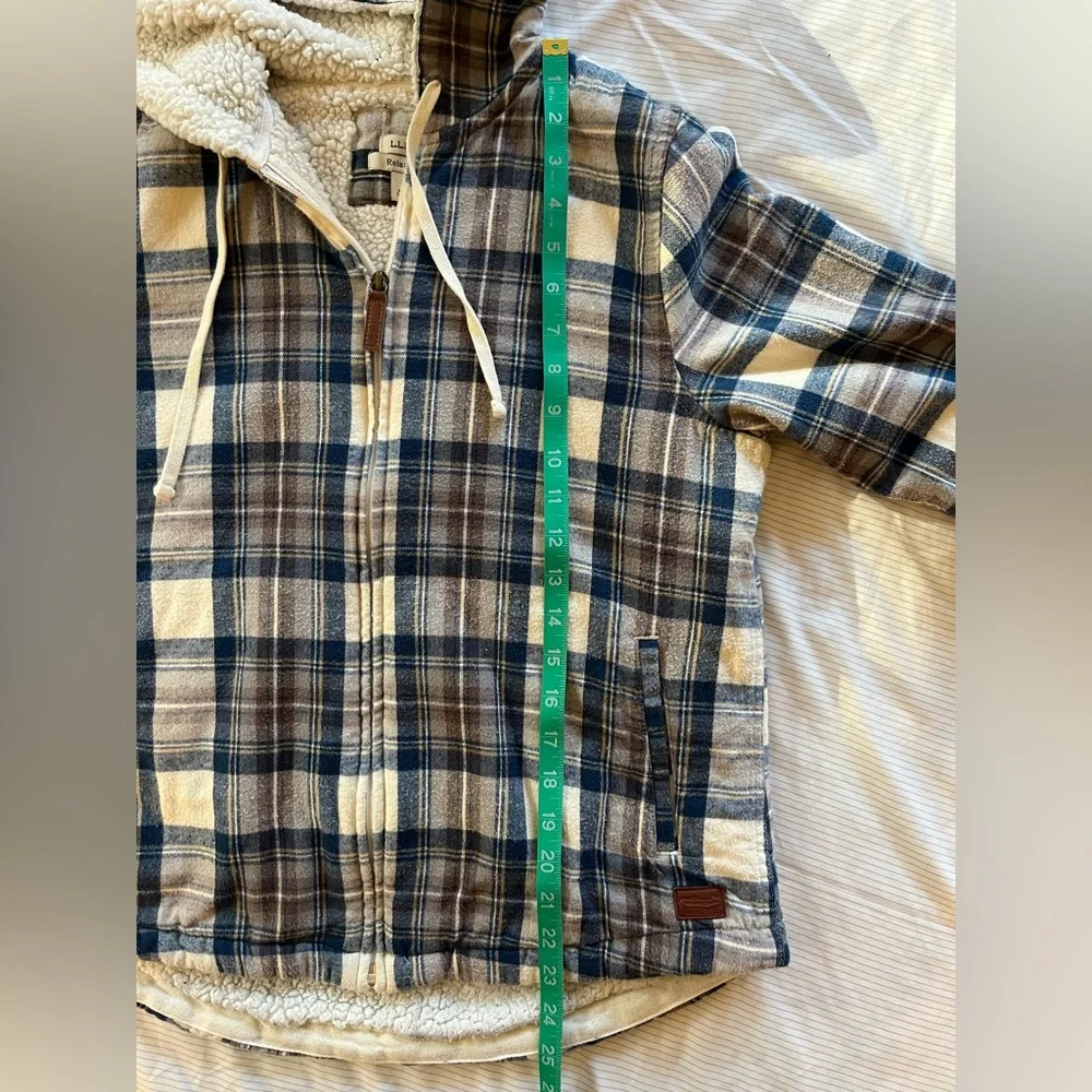 L.L. Bean Scotch Plaid Flannel Sherpa Lined Zip Up Hoodie - Picture 8 of 9